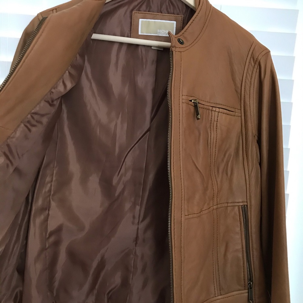 Camel Leather Biker Style Jacket - Picture 8 of 8